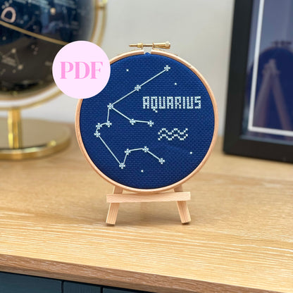 Aquarius Constellation Night Sky Cross Stitch Pattern – PDF Download
