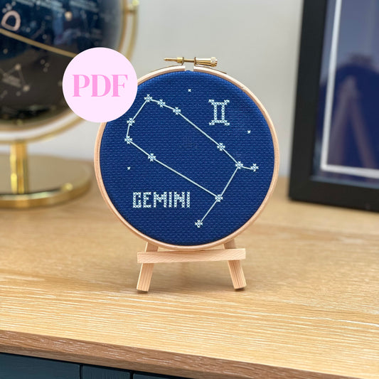 Gemini Constellation Night Sky Cross Stitch Pattern – PDF Download